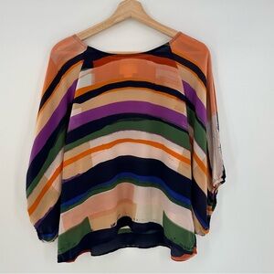 Anthropologie Maeve Silk Kimono Blouse Watercolor Stripe Multicolor Size Large